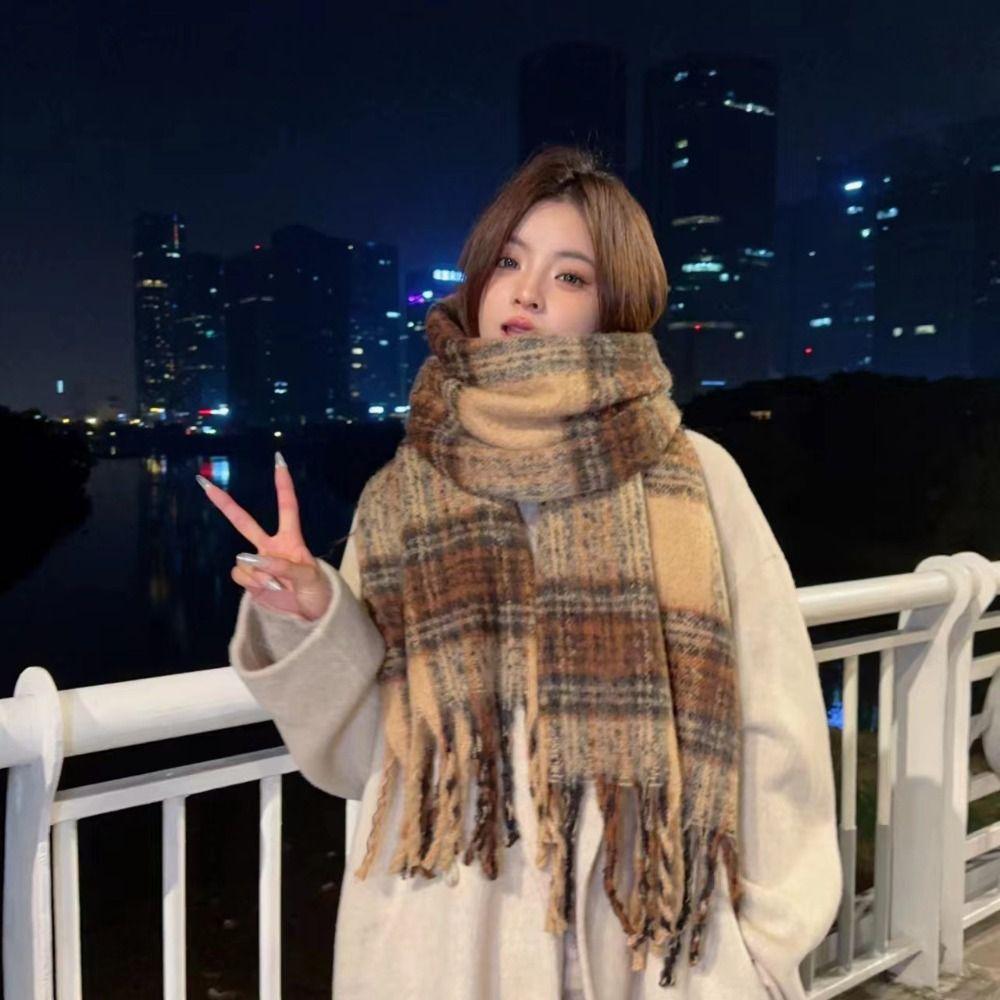 

Thickened Cashmere Scarves Melad Tassel Shawl Simple Warm Scarf Girl хаки