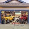 A 2D Flat-printed Retro Route 66 Modified Car Garage Art Garage Door Banner, with Seasonal Fashion designvDJH