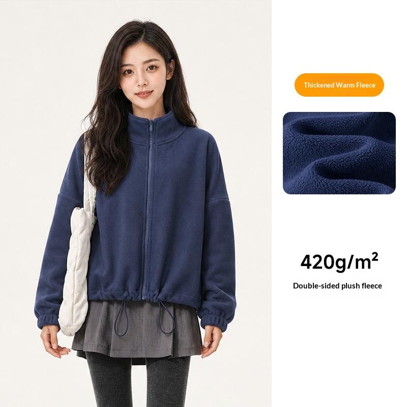 New Women Autumn Winter Double‑Sided Oat Fleece Zip Up Jacket Loose Leisure Long Sleeve Warm Thermal Outdoor Casual Coat Women Clohtes