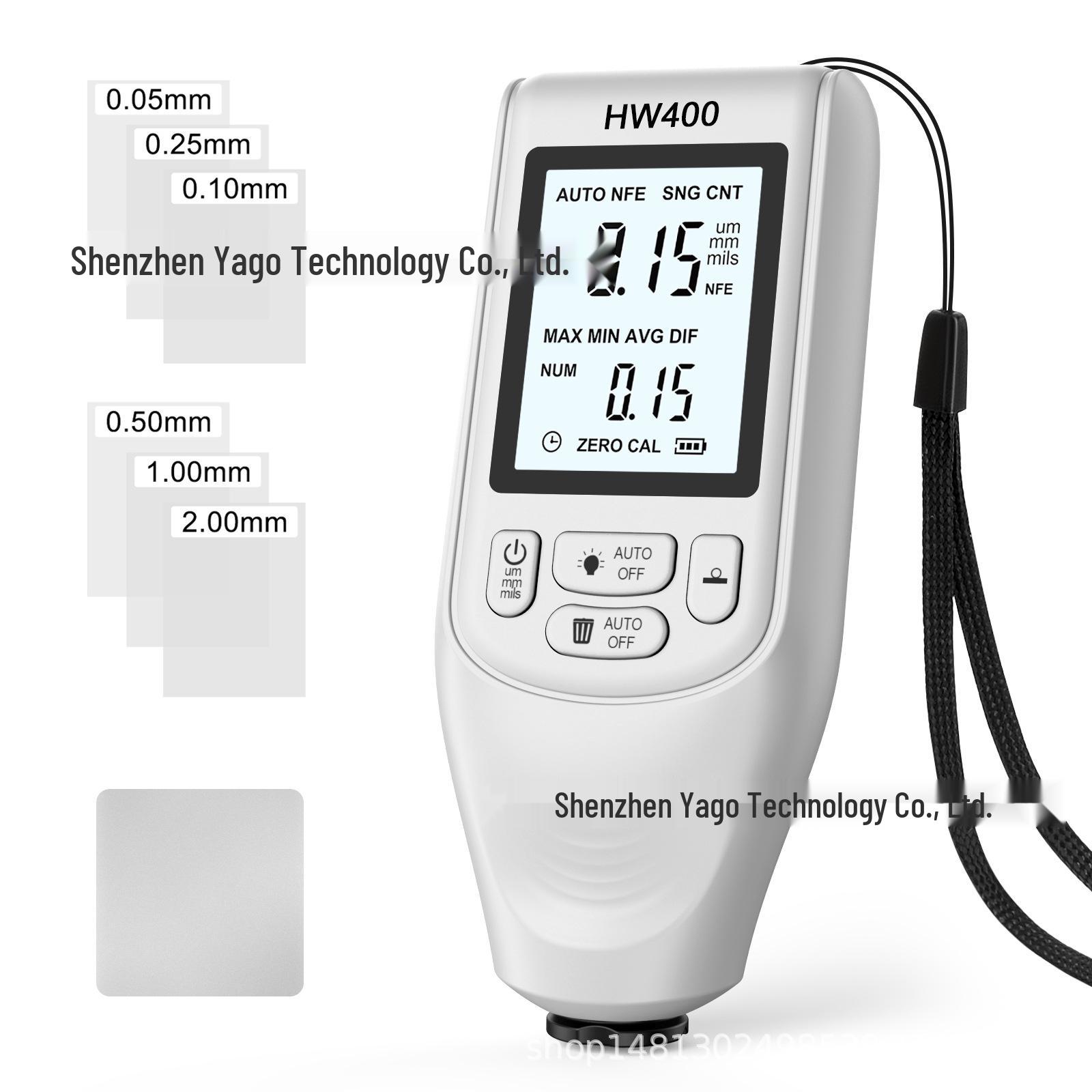 

HW400 Handheld Coating Thickness Gauge: Anti-slip Paint Film Meter for Automotive and Industrial Use белый