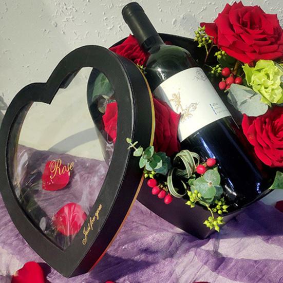 2Pcs/Set Flower Box Heart Shaped Hot Stamping Paper Florist Packaging Rose Gift Case for Party
