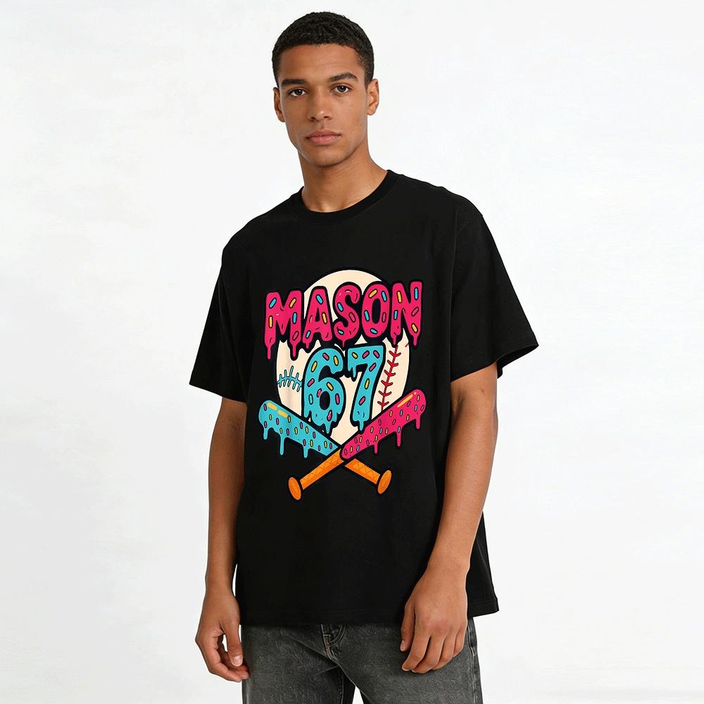 Personalized Mason 67 Baseball Drizzle Print Casual Top Pure Cotton T-shirt