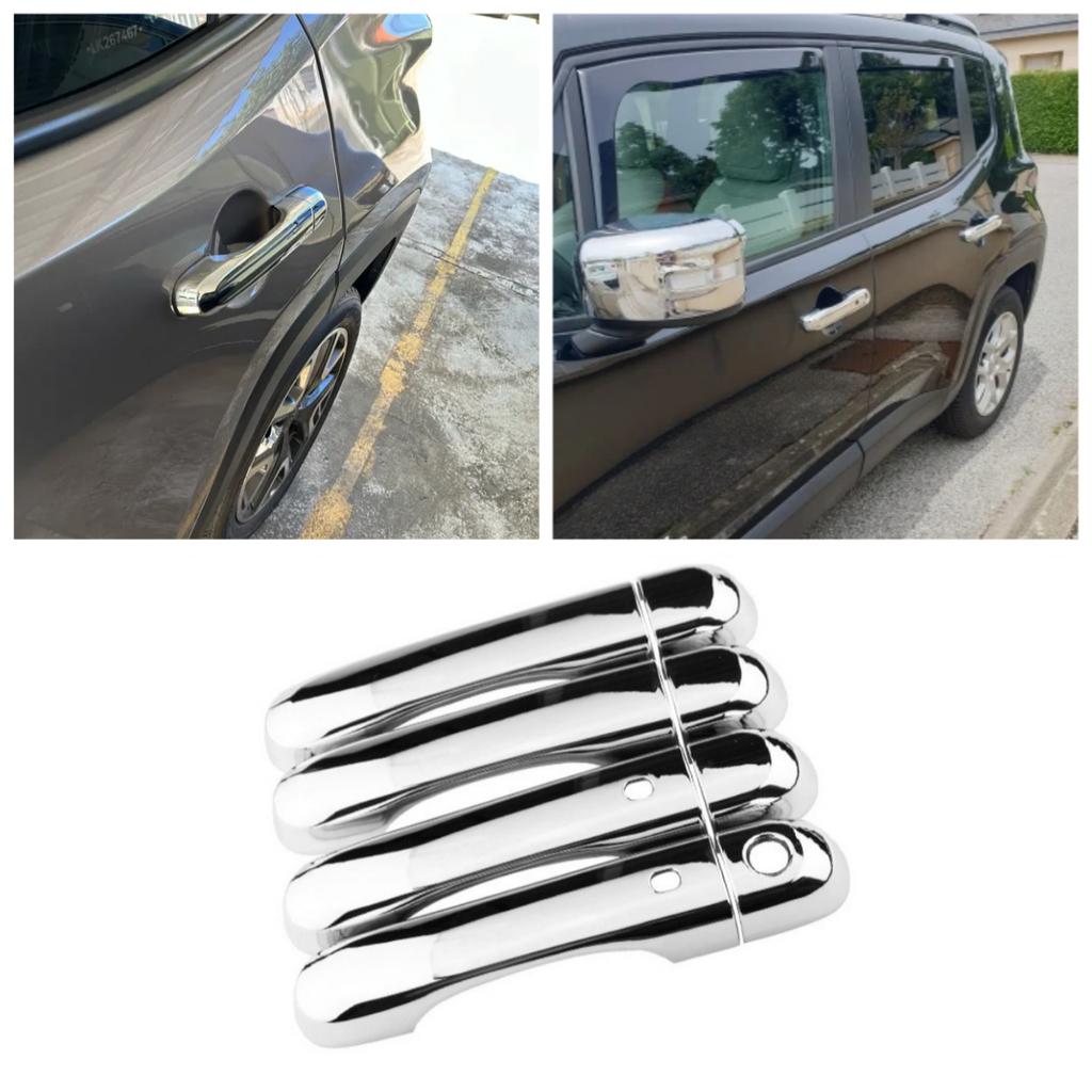 For Jeep Renegade 2014 2015 2016 2017 2018 2019 ABS Chrome Door Handle Catch Cover Trim Molding Exterior Stickers Interior Mirrors 6