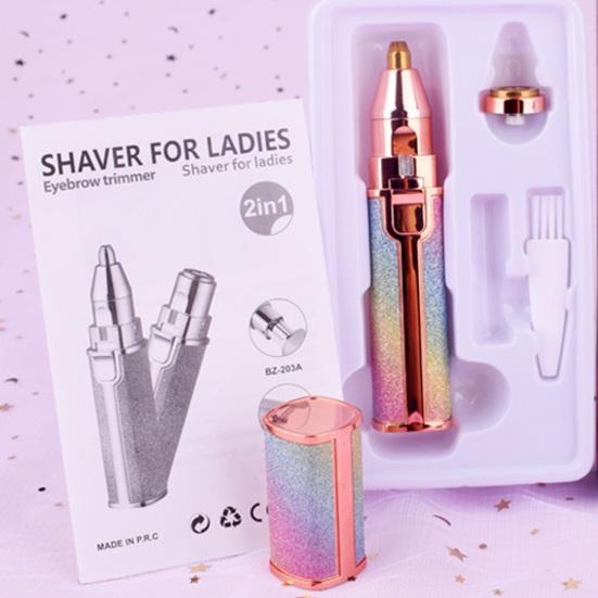 2-In-1 Electric Shaver Eyebrow Trimmer, Rechargeable Facial Hair Removal Brow Shaver, Women Facial Razor Epilator with Built-in LED Light