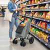Shopping Trolley, 46 Litre Bag, Foldable Shopping Cart with Cooler Bag, Adjustable Handle, Aluminum Frame, Grey
