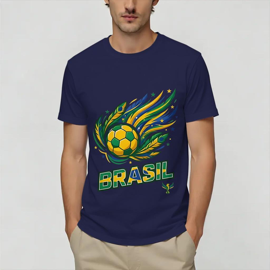 Brazil 2026 Soccer Tshirt Beach Trending Tshirts Unisex Cotton Round Neck 4xl 5xl 6xl Clothing Shortsleeved Aesthetic Tshirt