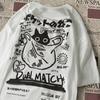 Unisex Unisex Cartoon T-Shirts Harajuku Kawaii Katze Aufdruck Kurzarm T-Shirts Paar Streetwear Kleidung Y2k Oberteile Grafik T-Shirts