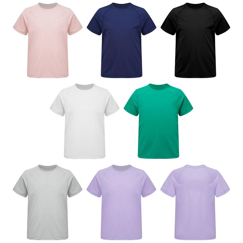 Girls Sports Top Quick Drying Fabric Solid Color Short Sleeve Round Neck Athletic Shirt