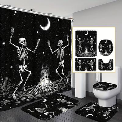 Happy Halloween Shower Curtain Black Skull 3D Printed Waterproof Polyester Bath Curtain For Home Shower Bathroom Decoration