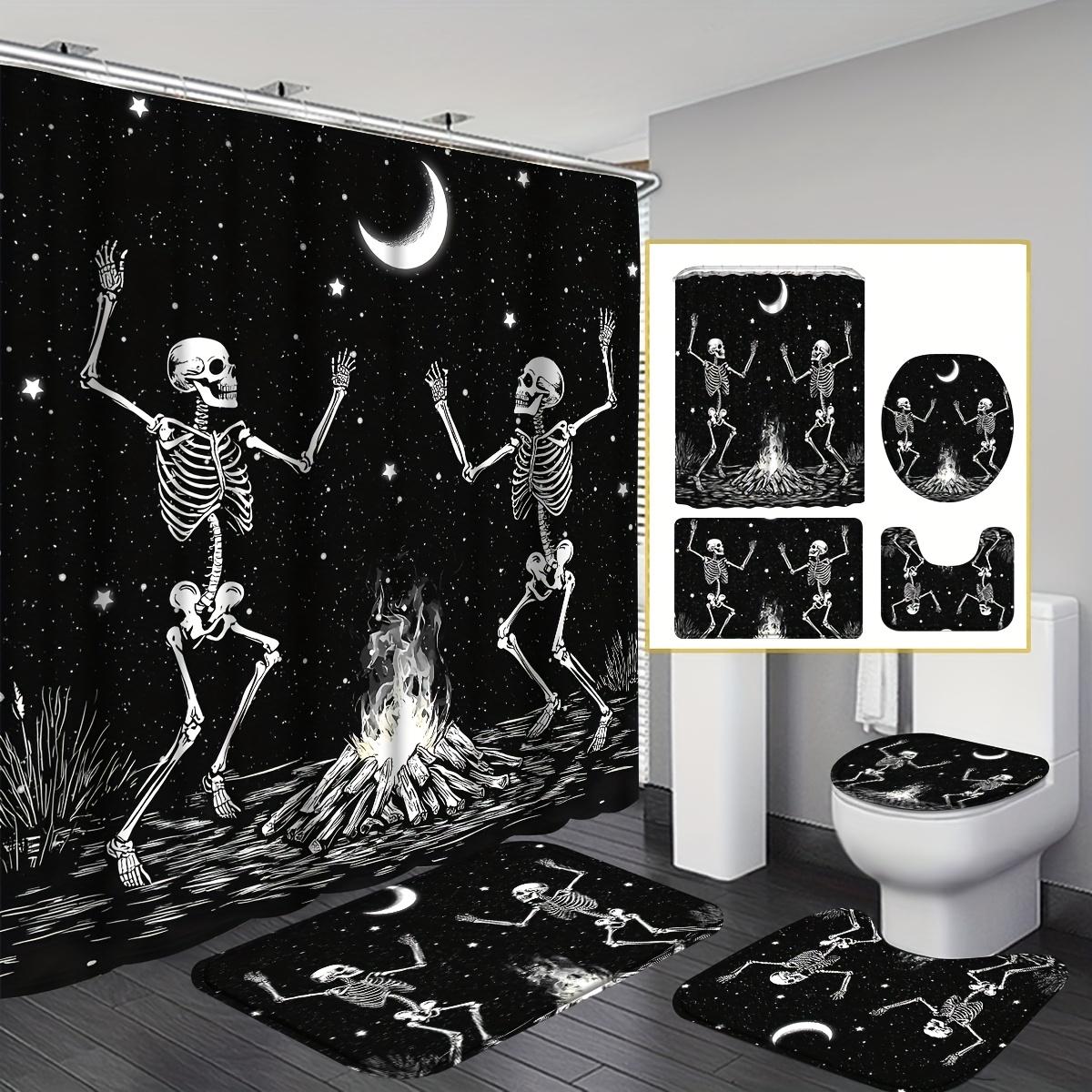 

Happy Halloween Shower Curtain Black Skull 3D Printed Waterproof Polyester Bath Curtain For Home Shower Bathroom Decoration 3pcs(No Curtain)