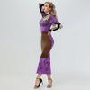 Herfst Winter Cosplay Halloween Dameskleding Pailletten Maxi Jurken Persoonlijkheid Groene Bloemenprint Lange Mouwen Jurk voor Vrouwen Rok Kerst
