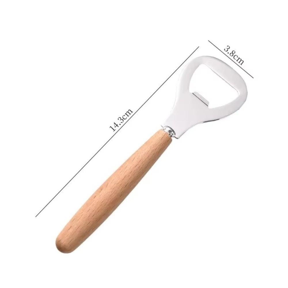 Portable Wooden Handle Stainless Steel Handheld Beer Bottle Opener Wine Opener Bar