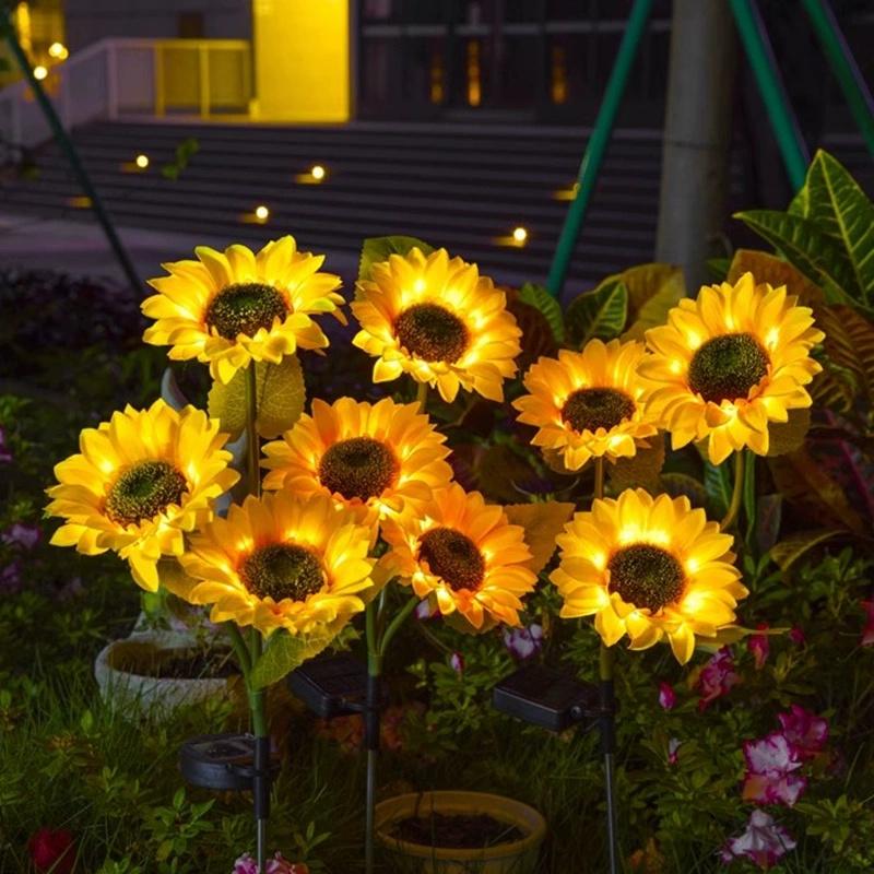Solar LED Fairy Lights Outdoor Simulated Sunflower Lawn Lamp Garden Ground Light Wedding Valentine's Day Ramadan Decoration