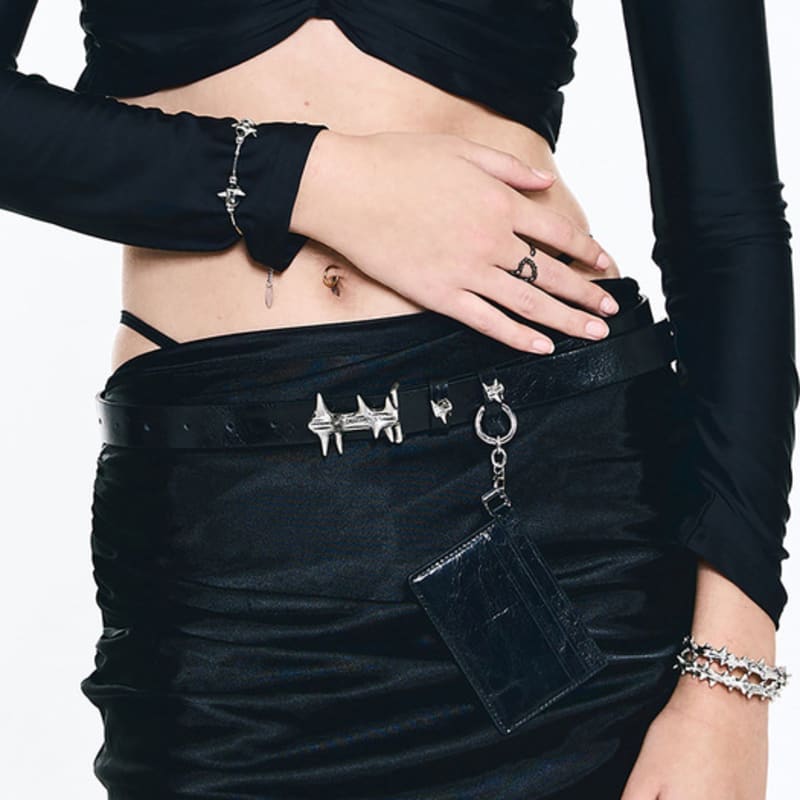 

SENTIMENTS №623 [BURNISH] КОЖАНЫЙ ремень с шипованной пряжкой Burnish