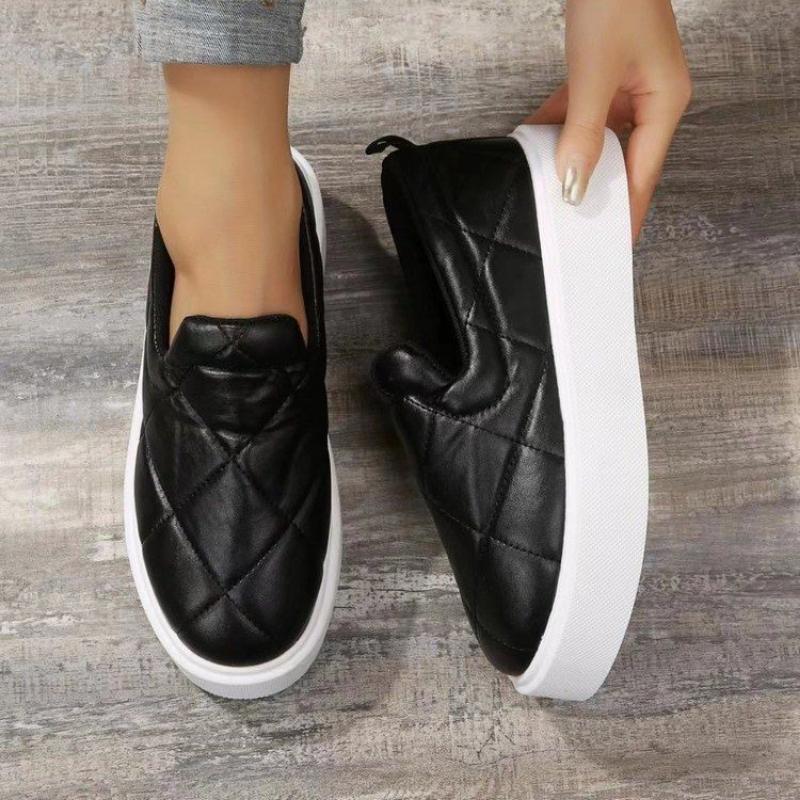 Flats Sneakers Platform Shoes for Women 2024 Ladies Casual Slip-on Plaid Loafers Large Size 43 Vulcanized Shoes Zapatillas Mujer