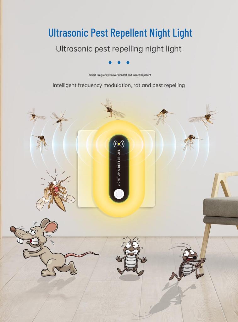 2024 Ultrasonic Silent Pest Repeller with Night Light - Energy Saving Rat, Cockroach, Insect, and Mosquito Control for Home