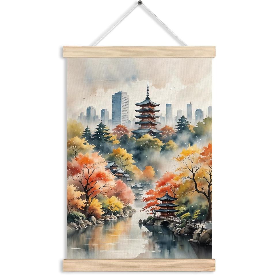 RYVJU Traditional Japanese Temple Wall Art Poster Hanger Frame, Japanese Room Decor, Asian Spiritual Nature Landscape Wall Decor Canvas Prints for