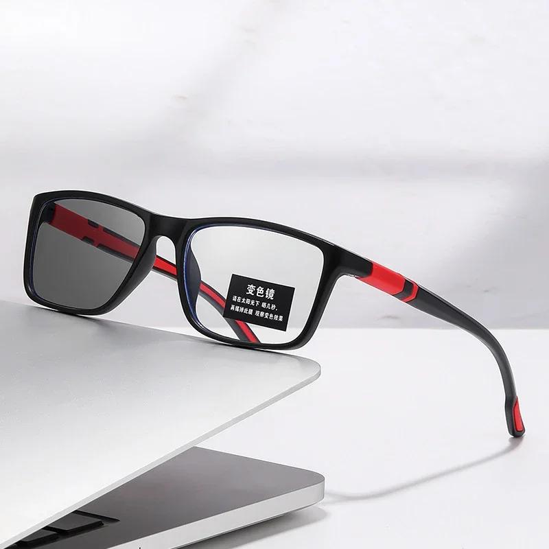 New Style Photochromic Myopia Glasses Trendy Fashion Square Frame Color Chaning Glasses Men Women Vintage Near Sight Eyeglasses
