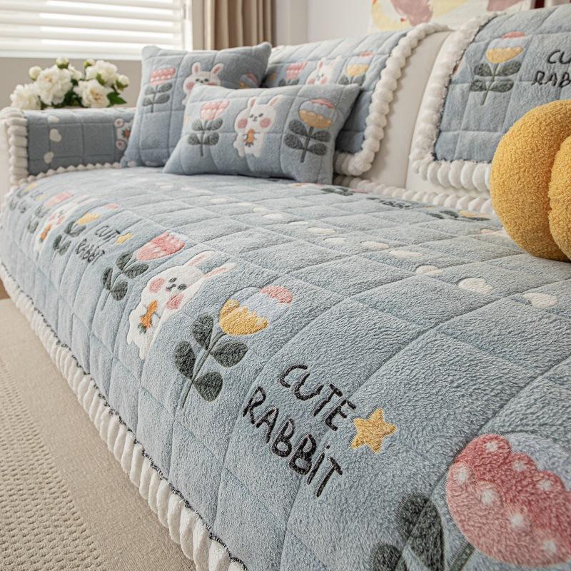 

New Snowflake Fleece Handmade Bohemian Sofa Cushion Plush Winter Non-Slip Sofa Cover Full Cover Sofa Towel 70*70cm