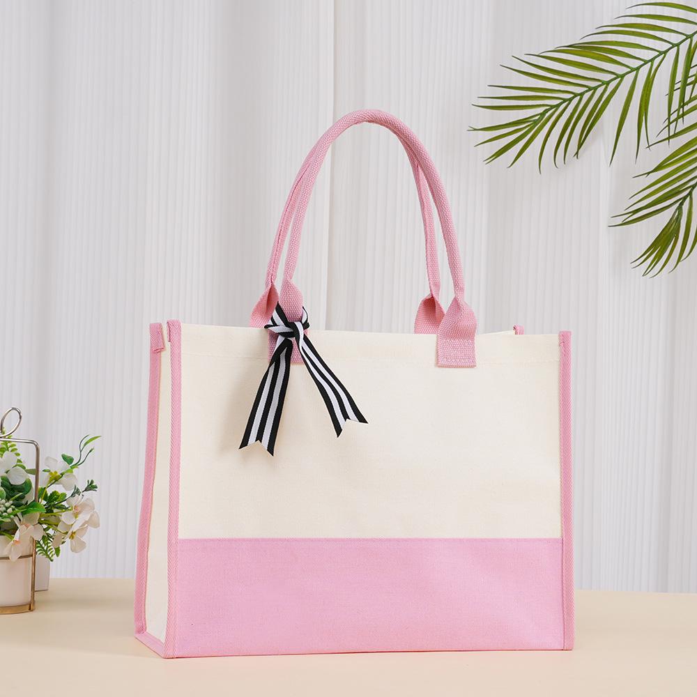 Large-Capacity Fashion Tote: Film-Coated Spliced Canvas Handbag