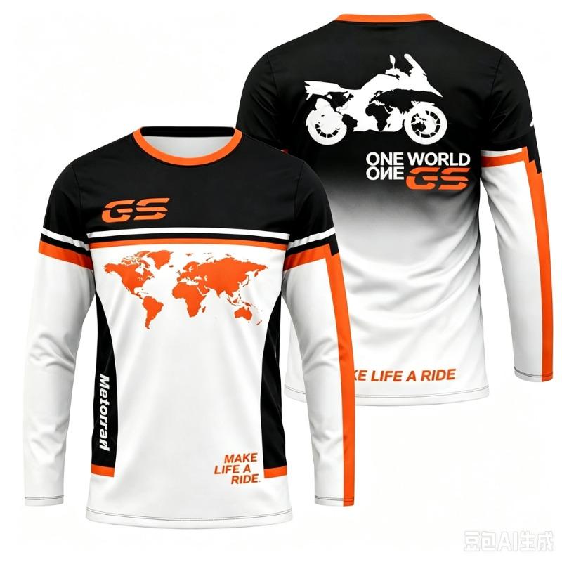 Motorradtour Weltkarte Grafik Langarm Trikot Familienpassend Biker Outdoor Lässig Stilvoll Täglich Bedrucktes T-Shirt Trage Top