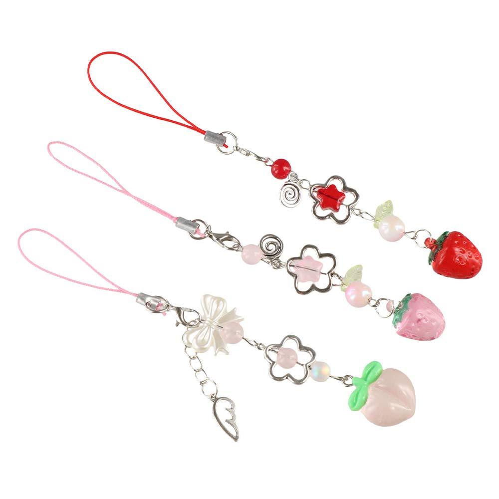 Sweet Y2K Fruits Phone Chain Transparent Phone Strap Charm Strawberry Phone Lanyard Phone Case