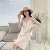 Summer new pajamas women's ice and snow silk thin suspender swing collar pure desire pajamas printed medium and long skirts