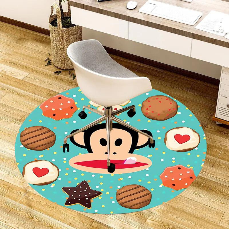 1pc Paul Frank Monkey Cookies Round carpet, Made of Polyester,Perfect for Decorating Office Chairs, Living Rooms,Vibrant Decorative Rug