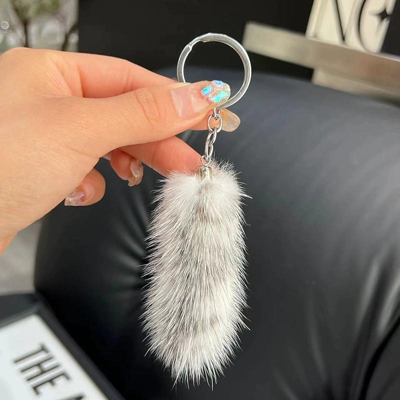 Mini Cute Mink Hair Small Tail Car Keychain Pendant Internet Celebrity Plush Tail Back Bag Pendant Gift