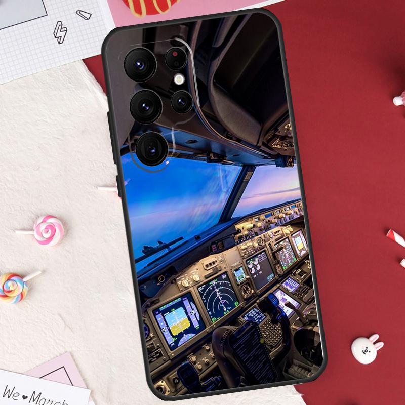 Cockpit-Schutzhülle mit Fluginstrumenten-Motiv für Samsung Galaxy S24 FE, S20 FE, S21, S22, S23, S25, S26 Ultra, S10 Plus, S25 FE