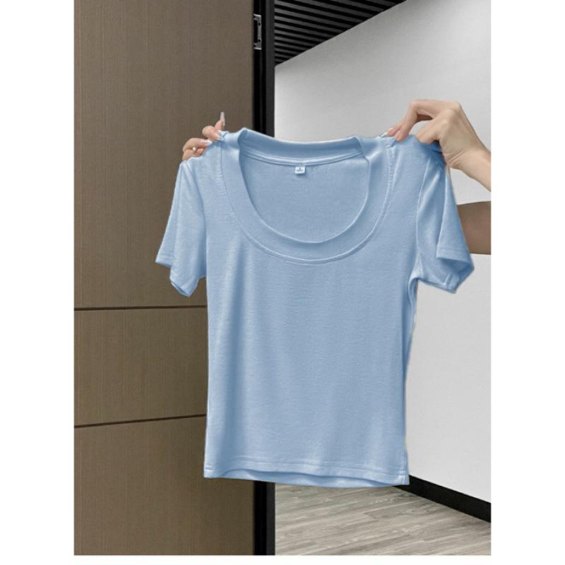 Тщательно подобранный желтый кроп-топ с короткими рукавами для женщин - Летний облегающий