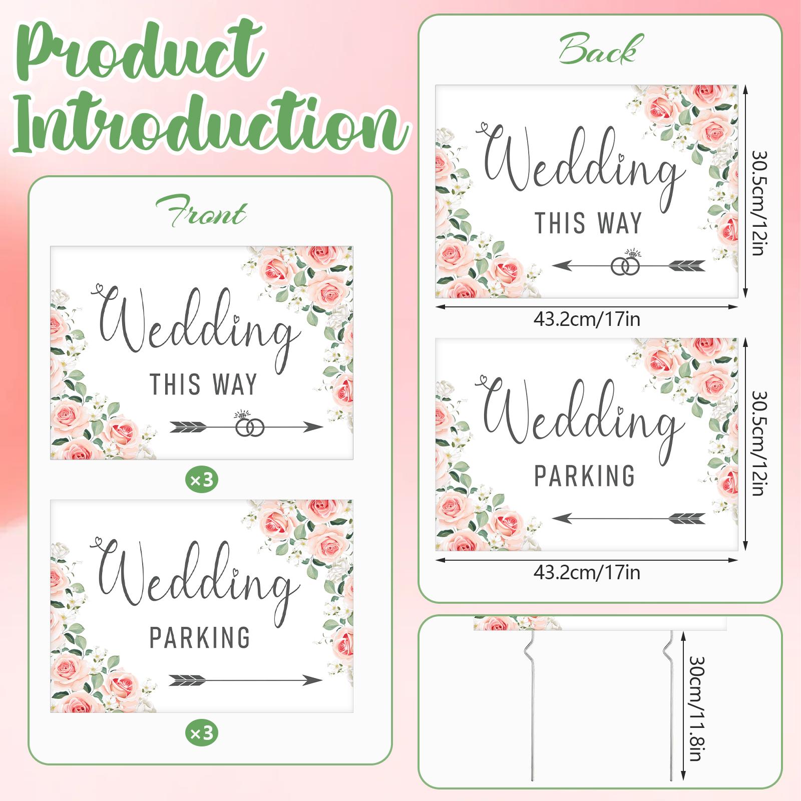 

6 Pcs Wedding This Way Directional Road Sign Wedding Parking Directions Sign With 12 Pcs Stakes Welcome To Our Wedding Sign Doub белый