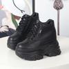 Fashion Autumn winter Women High Top Leather Shoes Platform Wedge Sneakers Chunky Shoes Hidden Heel 12CM White Black Women Casual Shoes