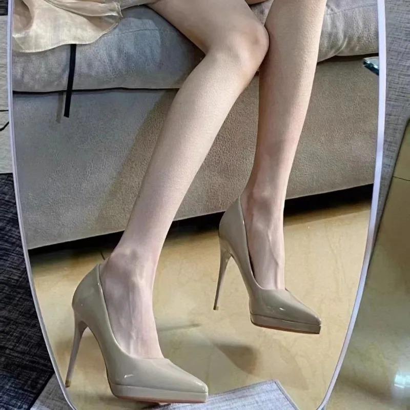 Fashion 2025 New Style Black Waterproof High Heels Women's Shoes Sexy Pointed Toe Flats Rubber Upper Summer Season