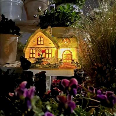 Ländliche pastorale grüne kleine Hausornamente Solar-Nachtlicht Garten Hof Balkon Landschaftsgestaltung Dekoration Harz Zuhause