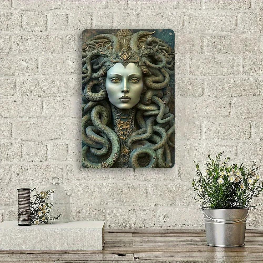 Gorgeous Medusa Wall Art: Stunning Gorgon Tin Sign with Snakes, 8x12Inch/20x30cm, Aluminum, Age 14+, Reusable Room Decoration