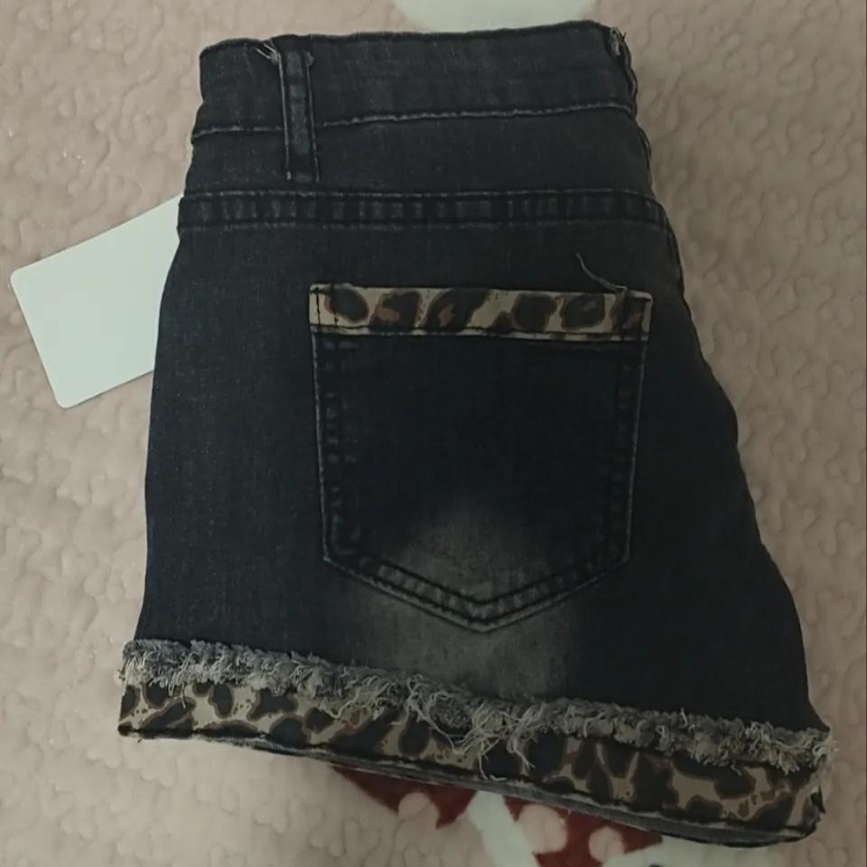 Sexy Plus Size Retro Leopardenmuster Rollsaum Denim Ultra-Shorts für heiße Girls
