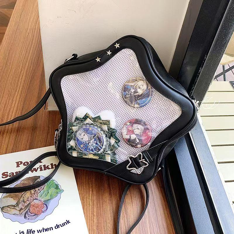 Japanese Cute Star-shaped Ita Bag, Large Capacity Transparent Badge Display Crossbody Bag Kawaii Sweet Girl's Shoulder Bag
