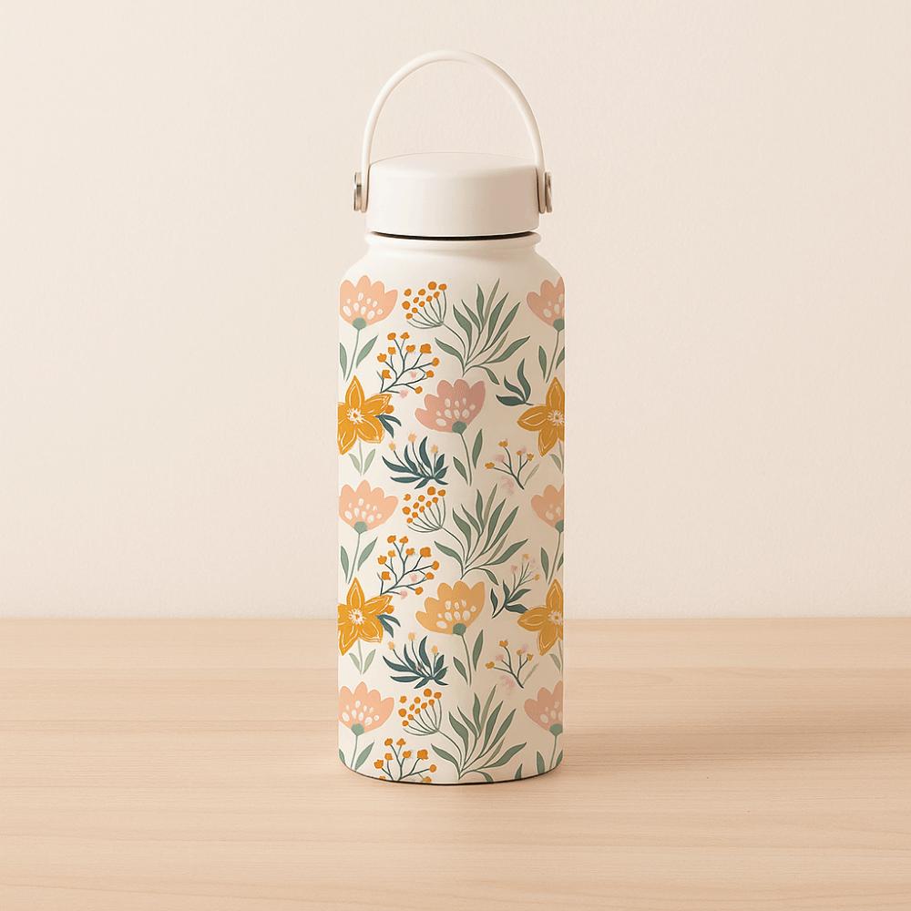 1L Thermal Water Bottle Creative Floral Insulated Bottle Reusable Outdoor Insulated Mug  Household