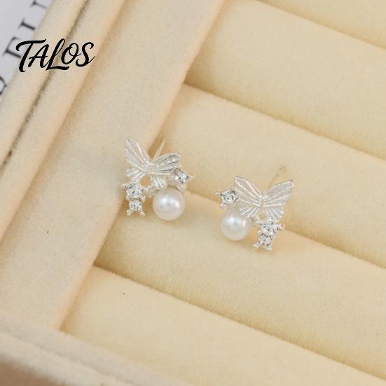 Versatile Alloy Earrings 1 Pair Butterfly Stud for Women, Sparkly Rhinestone Faux Pearl French Style Earrings, Glitter Cubic Zirconia Jewelry