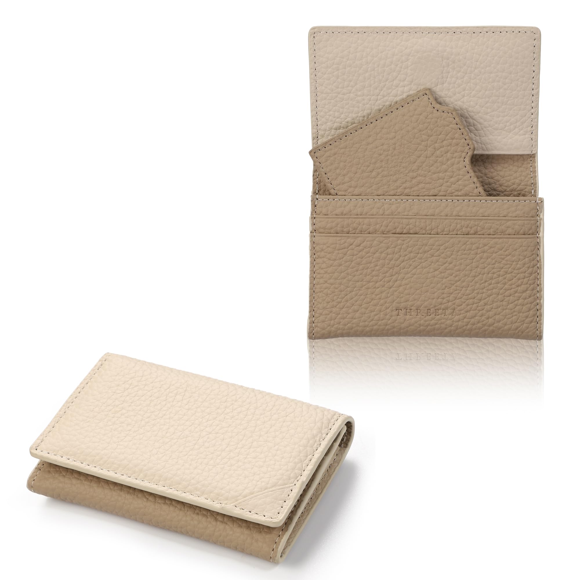 

THREETA [Featured in Magazines] Women s Genuine Leather Business Card Holder [Supervised by Etiquette Professionals, Business Card Holder with