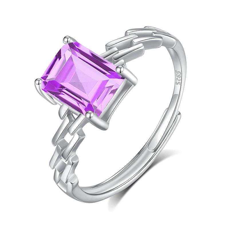 S925 Silber 6*8 Kristall Offener Ring, Mehrere Farben, Verstellbarer Europäischer Stil Band, Tägliches Schmuckgeschenk für Frauen