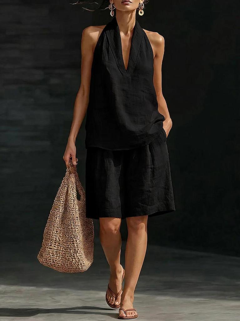 2026 Women's Spring/Summer European-American Style Cotton Linen Suit: Casual Loose Fashion Vest and Shorts