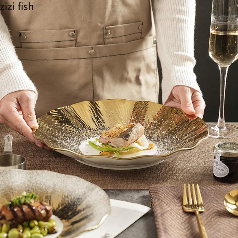 Creative Flowing Sand Ceramic Deep Plate Salad Plate Italian Noodle Plate Dessert Plates Molecular Cuisine Specialty Tableware