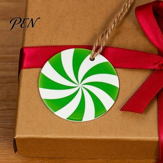 Macaron Color Tree Decorations Wooden Christmas Balls, Candy Stripe Hanging Ornaments, Ornaments Festive Pendant for Holiday Home Party Photo Props