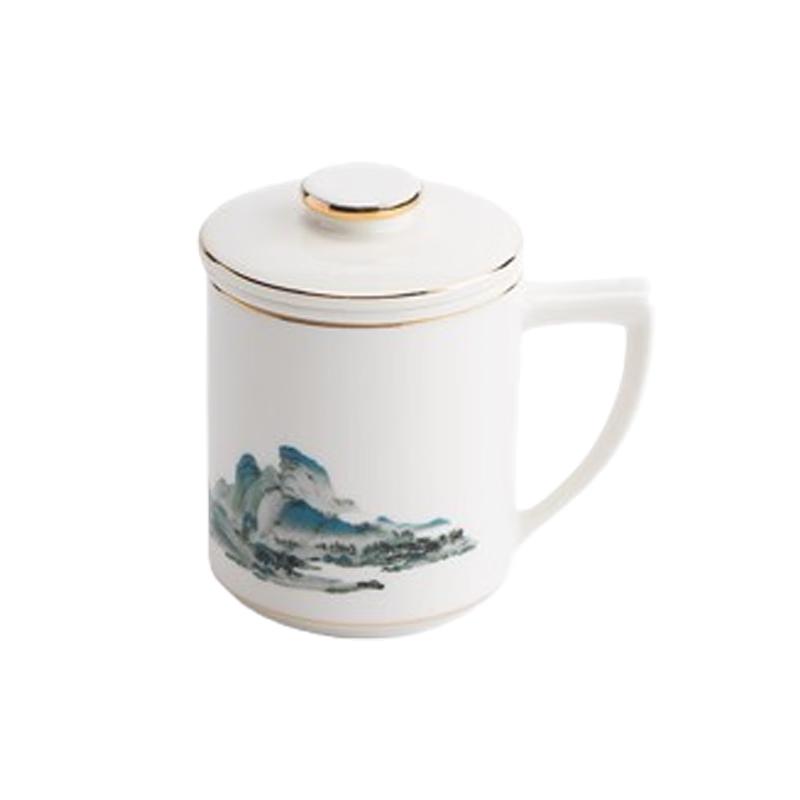 Nanshan Mr. Chinese Ceramic Tea Cup with Lid and Filter - A Thousand Miles Design