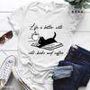 Life Is Better with Cats,books and Coffee Tshirt Funny Quote Print T-Shirt Summer Fashion Tshirt Women Short Sleeve Tee Shirt