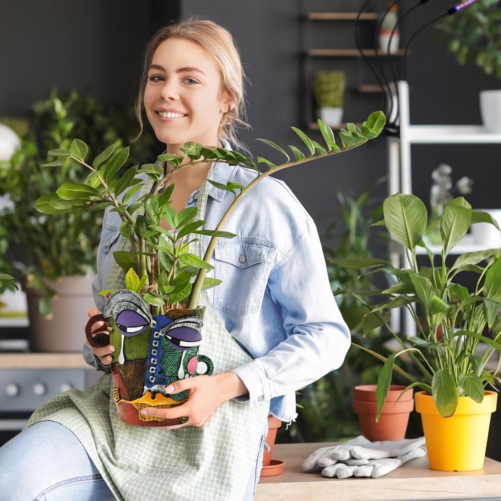 Abstract Face Plant Pots Unique Funny Face Flower Pot with Drainage Hole Decorative Colorful Planter Art for Outdoor Garden Home