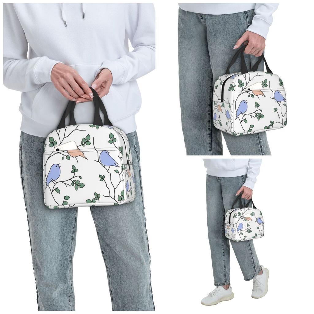 Vintage Bird And Botanical Branch Insulated Lunch Bag for Kid School Cooler Thermal Food Box Tote Portable Lunch Boxes Container