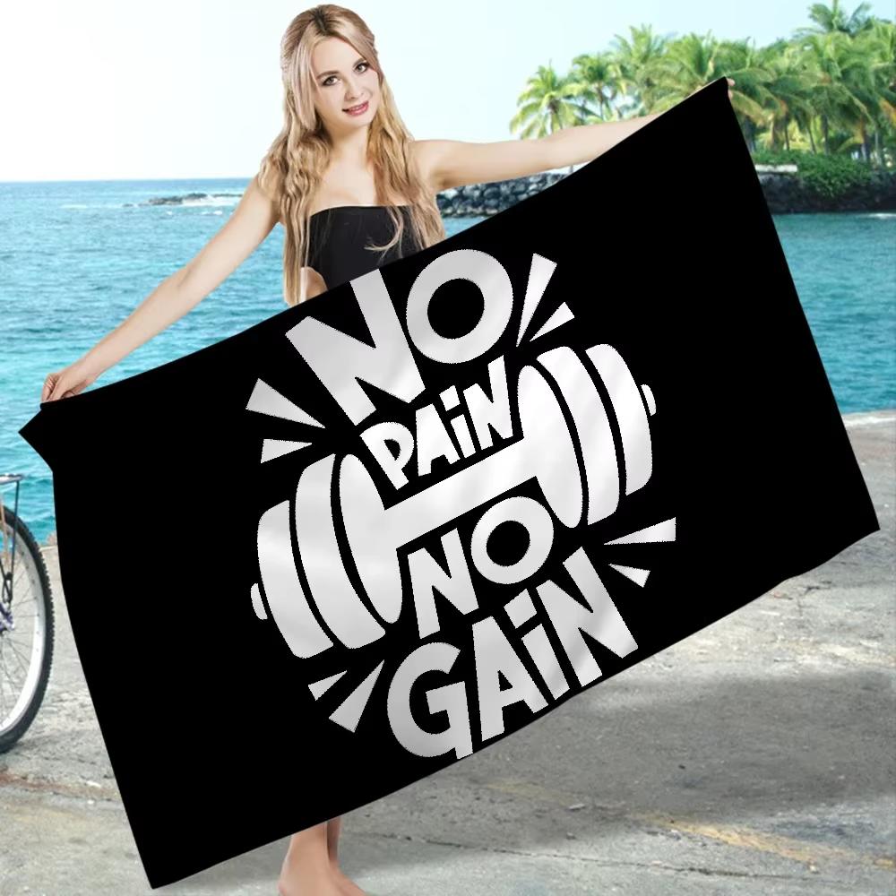 

Gym Motivational Beach Towel, No Pain No Gain Microfiber Absorbent Quick Dry Soft for Swimming Resort Yoga Climbing W40*H60(CM)